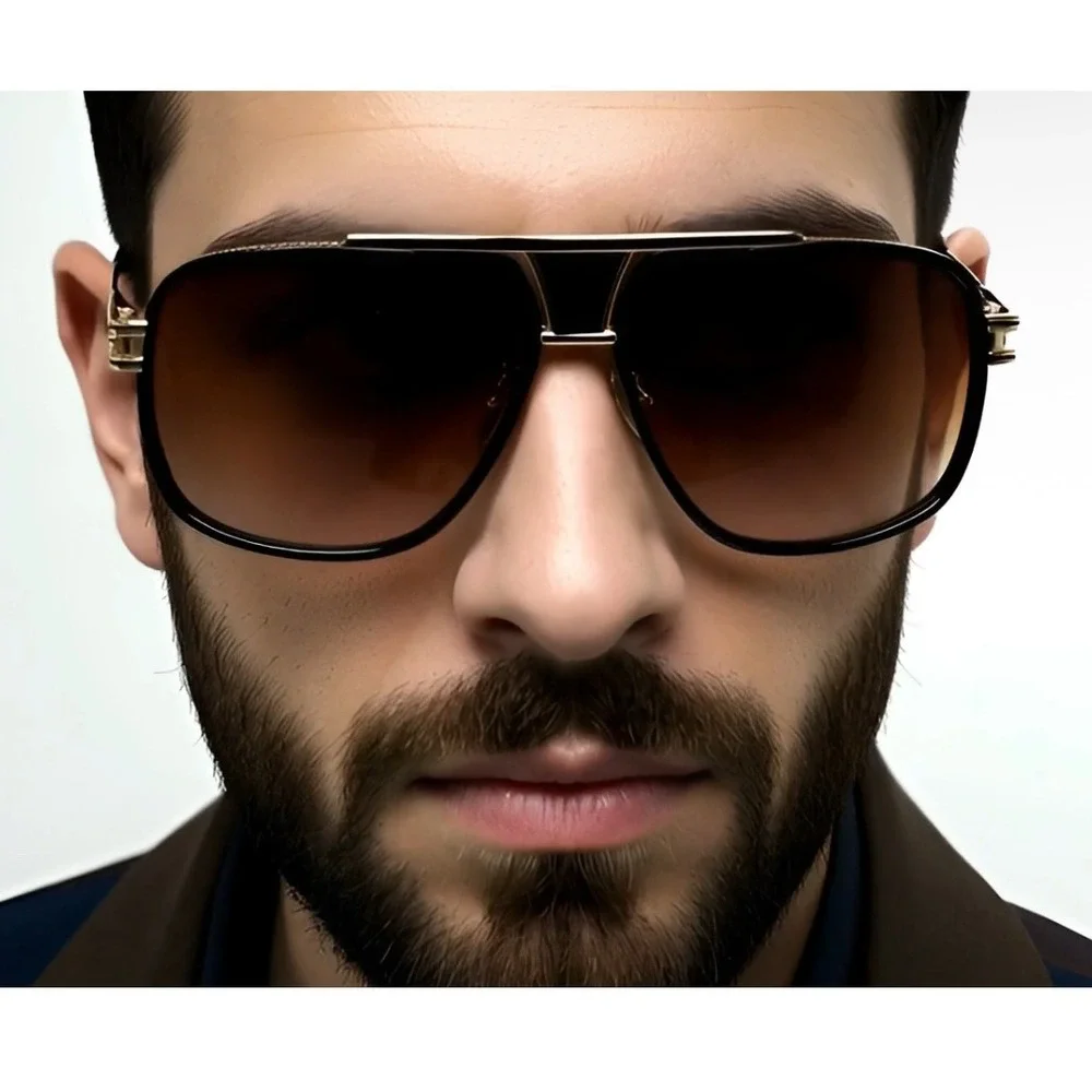 Aviator Sunglasses Mens Gold Frame Brown Lens Fashion Designer Shades Lentes New